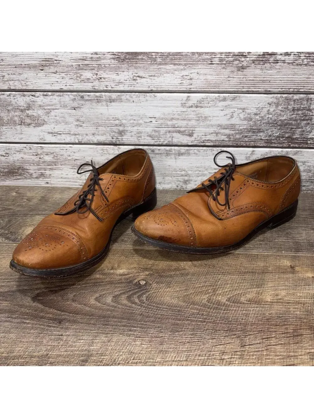 ALLEN EDMONDS Sanford Oxford Shoes Mens 9.5 D Brown Leather Cap Toe Brogue USA